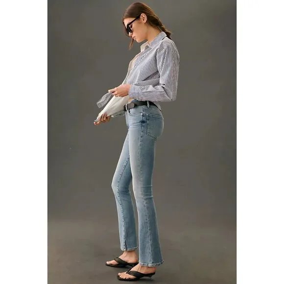 Frame Le Mini Split Hem Mid-Rise Bootcut Jeans Light Blue